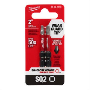 Milwaukee® 48-32-4972 ShockWave™ Impact Square Bits, SQ2, 2 in, 2 pk