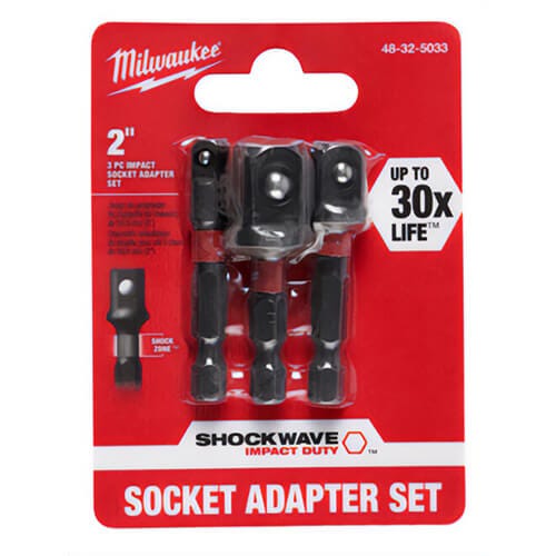 Milwaukee® Shockwave™ 48-32-5033 3 pc Hex Shank Socket Adapter Set, 1/4 in Male Drive, 1/4 in Female Drive, Steel