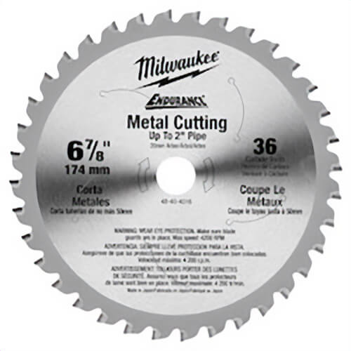Milwaukee® Endurance® 48-40-4016 Thin Kerf Circular Saw Blade, 6-7/8 in dia x 0.051 in Thick, 20 mm Arbor, Alloy Steel Blade, 36 Teeth
