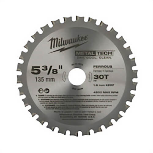 Milwaukee® MetalTech™ 48-40-4070 Thin Kerf Circular Saw Blade, 5-3/8 in dia x 0.05 in Thick, 20 mm Arbor, Alloy Steel Blade, 30 Teeth