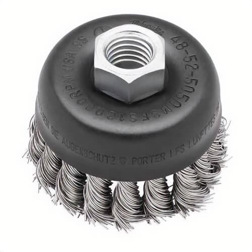Milwaukee® 48-52-5065 Cup Brush, 3-1/2 in dia Brush, 5/8-11 Arbor Hole, 0.014 in dia Filament/Wire, Crimped, Carbon Steel Fill
