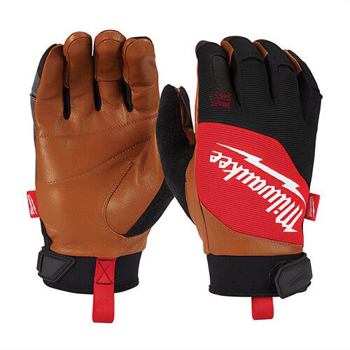 Milwaukee® 48-73-0020 Leather Performance Work Gloves, Leather, Hook and Loop Closure, Terry Cloth, Black/Brown, S