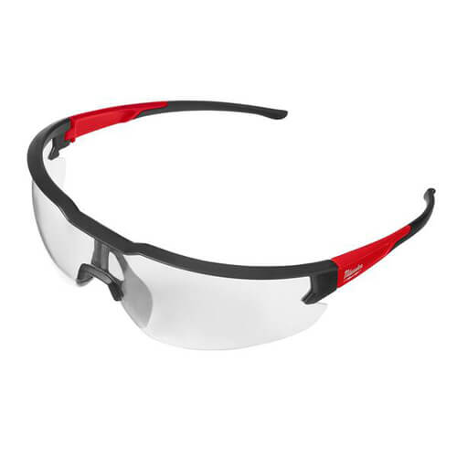 Milwaukee® 48-73-2011 Safety Glasses, Anti-Scratch, Clear Lens, Black/Red, Plastic Frame, Polycarbonate Lens, ANSI Z87.1/CSA Z94.3