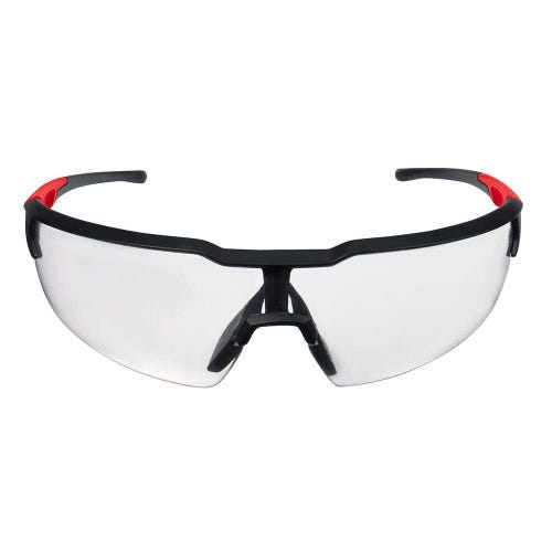 Milwaukee® 48-73-2013 Safety Glasses, Fog-Free, Clear Lens, Black/Red, Plastic Frame, Polycarbonate Lens, ANSI Z87.1/CSA Z94.3