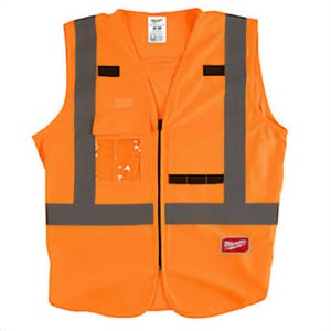 Milwaukee® 48-73-5031 Safety Vest, S/M, Hi-Viz Orange, Polyester, Hook and Loop/Secure Zipper Closure, 10 Pockets, ANSI Class 2