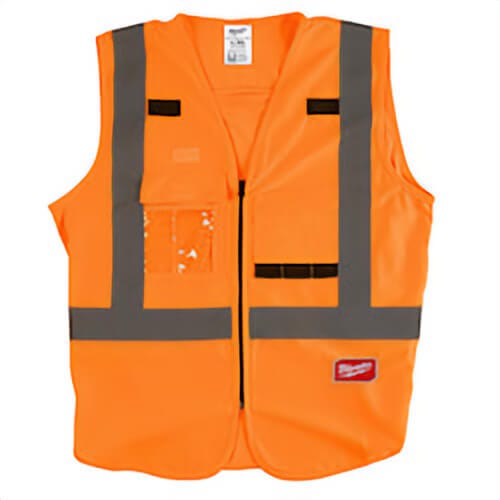 Milwaukee® 48-73-5032 Safety Vest, L/XL, Hi-Viz Orange, Polyester, Hook and Loop/Secure Zipper Closure, 10 Pockets