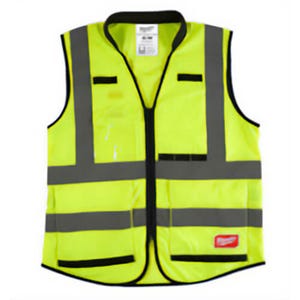 Milwaukee® 48-73-5041 Performance Safety Vest, S/M, Hi-Viz Yellow, Polyester, Hook and Loop/Zipper Closure, 15 Pockets