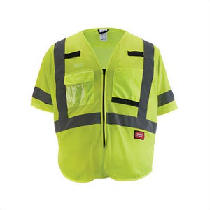 Milwaukee® 48-73-5132 Mesh Safety Vest, Large/Extra-Large, Hi-Viz Yellow, 600D Woven, Hook and Loop/Zipper Closure, 9 Pockets