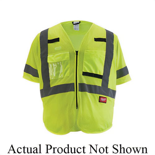 Milwaukee® 48-73-5133 Mesh Safety Vest, 2XL/3XL, Hi-Viz Yellow, 600D Woven, Hook and Loop/Zipper Closure, 9 Pockets