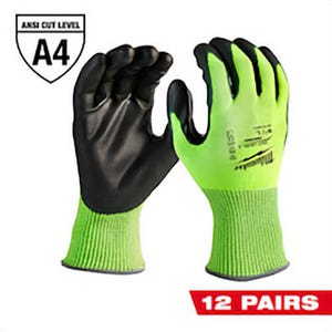Milwaukee® 48-73-8943B High Visibility Cut-Resistant Gloves, XL, Nitrile Coating, Polyurethane, Knit Cuff, Resists: Abrasion, Cut, Puncture and Tear