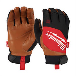Milwaukee® 48-73-0024 Unisex Performance Glove, Anti-Slip Grip, 2XL, Leather, Black/Brown/Red