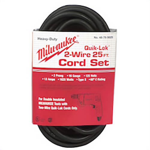 Milwaukee® 48-76-5025 Quik-Lok™ 2-Wire Extension Cord, 125 VAC, 13 A, 16 AWG, NEMA 1-15P