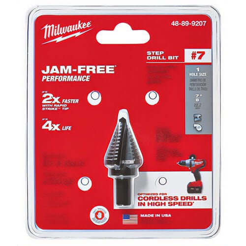 Milwaukee® 48-89-9207 Step Drill Bit, 7/8 in dia Minimum Hole, 7/8 in dia Maximum Hole, 1 Step, HSS, 1 Hole Size, 3/8 in Shank