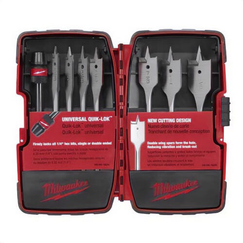 Milwaukee® 49-22-0175 Quik-Lok™ Universal Flat Boring Bit Set, 8 pc, for use with Quik-Lok™ Universal Extension Bit