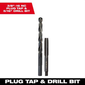 Milwaukee® 49-57-5548 Straight Flute Plug Tap and 5/16 in Drill Bit, 3/8 in - 16 NC