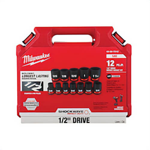 Milwaukee® Shockwave™ Impact Duty™ 49-66-7010 Standard Socket Set, ASME Specified, 6 Points, 1/2 in Drive, 12 pc, Hex