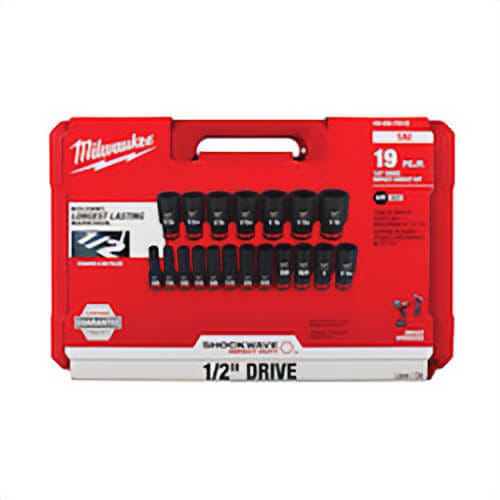 Milwaukee® Shockwave™ Impact Duty™ 49-66-7012 Deep Socket Set, ASME Specified, 6 Points, 1/2 in Drive, 19 pc, Hex, Case Container