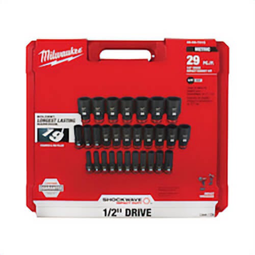 Milwaukee® Shockwave™ Impact Duty™ 49-66-7015 Deep Socket Set, ASME Specified, 6 Points, 1/2 in Drive, 29 pc, Hex, Case Container