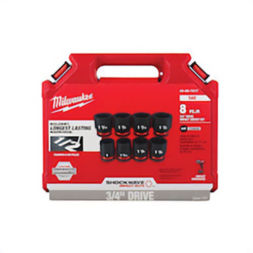 Milwaukee® Shockwave™ Impact Duty™ 49-66-7017 Standard Socket Set, ASME Specified, 6 Points, 3/4 in Drive, 8 pc, Hex