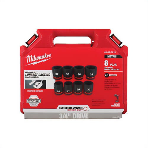 Milwaukee® 49-66-7019 Shockwave™ Impact Duty™ Standard Socket Set, ASME Specified, 6 Points, 3/4 in Drive, 8 pc, Hex