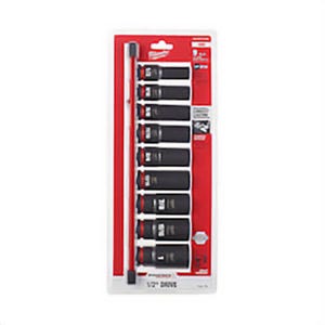 Milwaukee® Shockwave™ Impact Duty™ 49-66-7022 Deep Socket Set, ASME Specified, 6 Points, 1/2 in Drive, 9 pc, Hex
