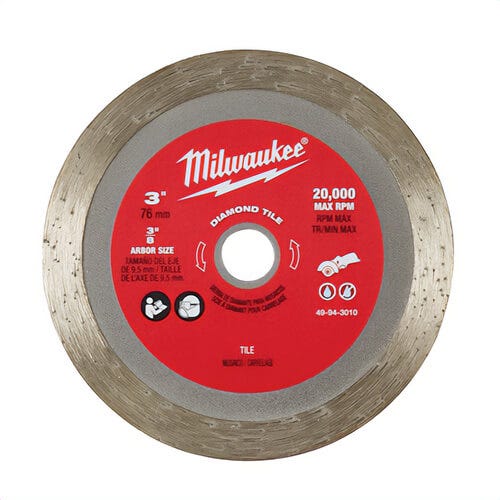 Milwaukee® 49-94-3010 Diamond Tile Blade, 3 in dia Blade, 41/64 in Cutting Depth, 3/8 in Arbor/Shank, Wet/Dry Cutting
