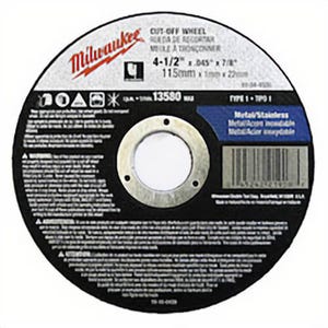 Milwaukee® 49-94-4505 Type 27 Reinforced Cut-Off Wheel, 4-1/2 in dia x 0.045 in Thick, 7/8 in Center Hole, 60 Grit, Aluminum Oxide Abrasive