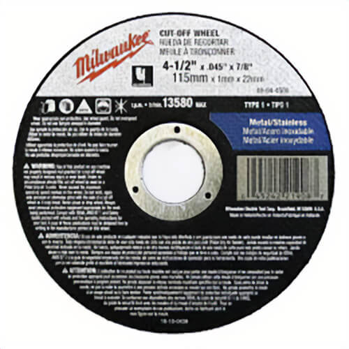 Milwaukee® 49-94-9000 Cut-Off Wheel, 9 in dia x 3/32 in thick, 7/8 in Center Hole, A60 Grit, Metal Abrasive