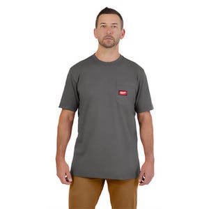 Milwaukee® 605GXL Gridiron™ Pocket Short Sleeve T-Shirt, Gray, XL