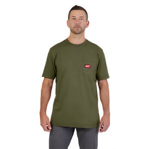Milwaukee® 605GN-XL Gridiron™ Pocket Short Sleeve T-Shirt, Left Chest Pocket, 6 oz Cotton/Polyester Blend, Green, XL