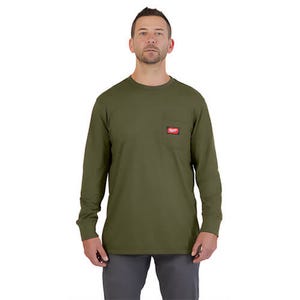 Milwaukee® 606GNXL Gridiron™ Pocket Long Sleeve T-Shirt, Green, XL
