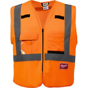 Milwaukee® 48-73-5072 Safety Vest, Hi-Viz Orange, Polyester, Hook and Loop/Secure Zipper Closure, ANSI and CSA, L/XL