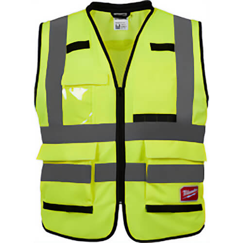 Milwaukee® 48-73-5082 Performance Safety Vest, Hi-Viz Yellow, Polyester, Hook and Loop/Zipper Closure, ANSI and CSA, L/XL