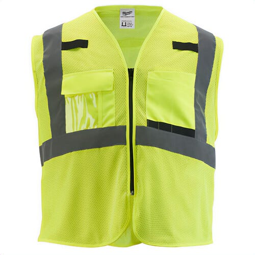 Milwaukee® 48-73-5114 Non-Breakaway Mesh Safety Vest, Hi-Viz Yellow, 600D Woven, Hook and Loop/Zipper Closure, ANSI, 4XL/5XL