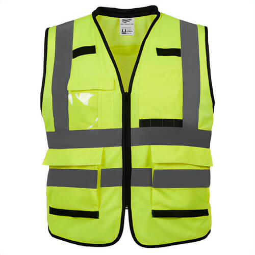 Milwaukee® 48-73-5044 Safety Vest, Hi-Viz Yellow, Polyester, Single Pull Zipper/Hook and Loop Closure, ANSI, 4XL/5XL