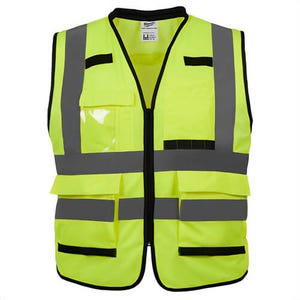 Milwaukee® 48-73-5044 Safety Vest, Hi-Viz Yellow, Polyester, Single Pull Zipper/Hook and Loop Closure, ANSI, 4XL/5XL