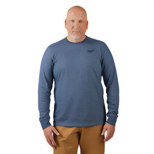 Milwaukee® 604BLS Breathable Lightweight Long Sleeve Hybrid T-Shirt, Men's, S, Blue, 13 in L