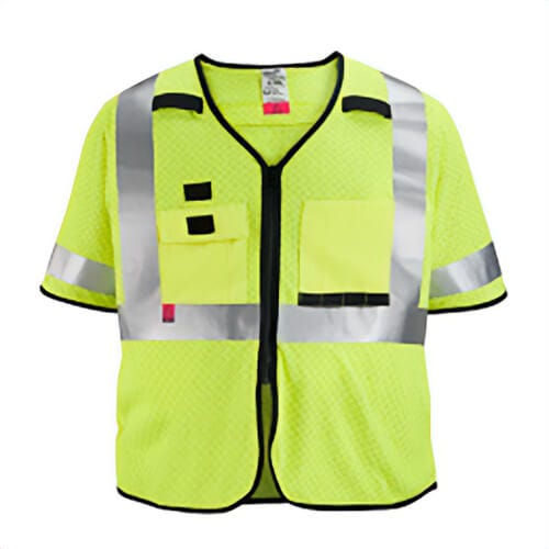 Milwaukee® 48-73-5221 Surveyor's Safety Vest, Hi-Viz Yellow, Polyester, Zipper Closure, 10 Pockets, S/M