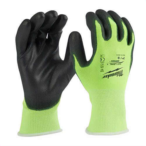 Milwaukee® 48-73-8910B Hi-Viz Cut Level 1 Polyurethane Dipped Gloves, 12 pk, S