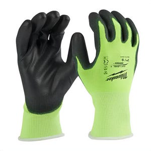 Milwaukee® 48-73-8910B Hi-Viz Cut Level 1 Polyurethane Dipped Gloves, 12 pk, S