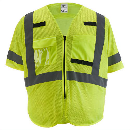 Milwaukee® 48-73-5134 Mesh Safety Vest, Hi-Viz Yellow, 600D Woven, Hook and Loop/Zipper Closure, 4XL/5XL