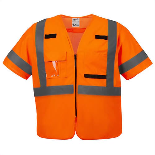 Milwaukee® 48-73-5145 Safety Vest, Hi-Viz Orange, 600D Woven, Hook and Loop/Zipper Closure, S/M