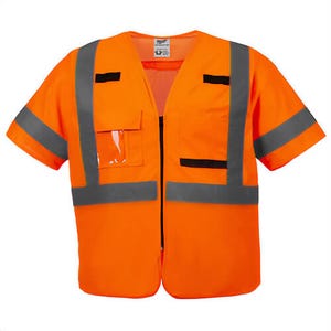 Milwaukee® 48-73-5145 Safety Vest, Hi-Viz Orange, 600D Woven, Hook and Loop/Zipper Closure, S/M