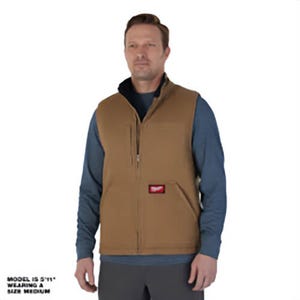 Milwaukee® 801BR-S Gridiron™ Sherpa-Lined Vest with 5 Pockets, Black S, Sherpa-Lining, Zipper Closure, Brown, S