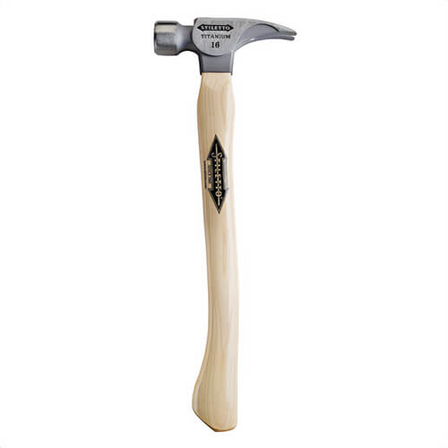 Milwaukee® TI16SC Stiletto® Framing Hammer, 18 in OAL, Smooth Face, 16 oz Titanium Head, Straight Claw, Hickory Handle