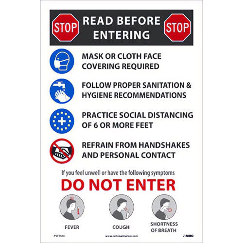 National Marker PST155C Poster, STOP READ BEFORE ENTERING, Unrippable Vinyl .015, 18 H x 12 W in