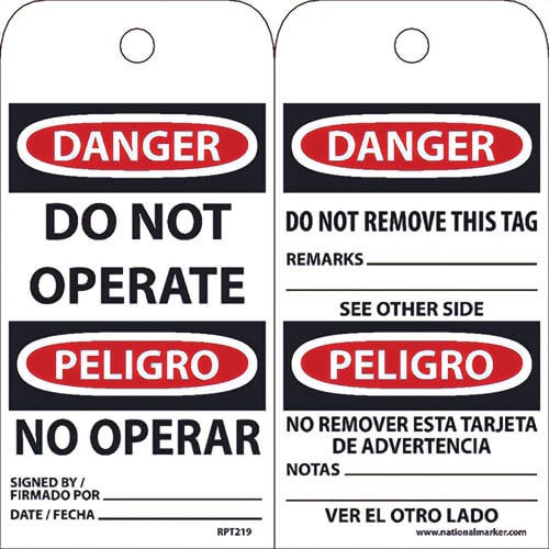 National Marker RPT219 DANGER, DO NOT OPERATE Tags