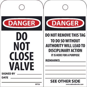 National Marker RPT32 Tags, Danger Do Not Close