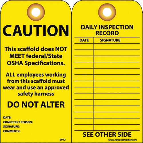 National Marker SPT2 Tags, Scaffold Inspection