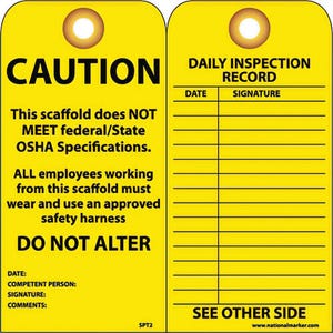 National Marker SPT2 Tags, Scaffold Inspection